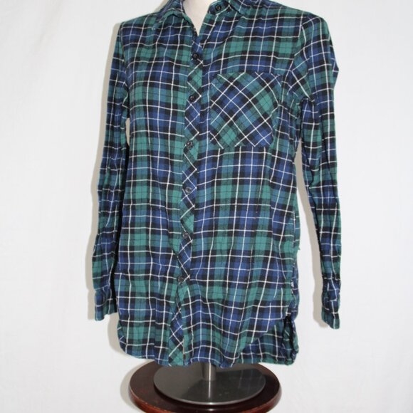 NY Jets Flannel Shirt Button Down NFL Green and Blue Size S Upcycled - Picture 2 of 8